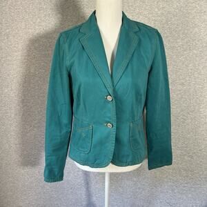 Vintage Y2K GAP Blazer Womens 8 Teal Green Brushed Cotton Academia Jacket Twee